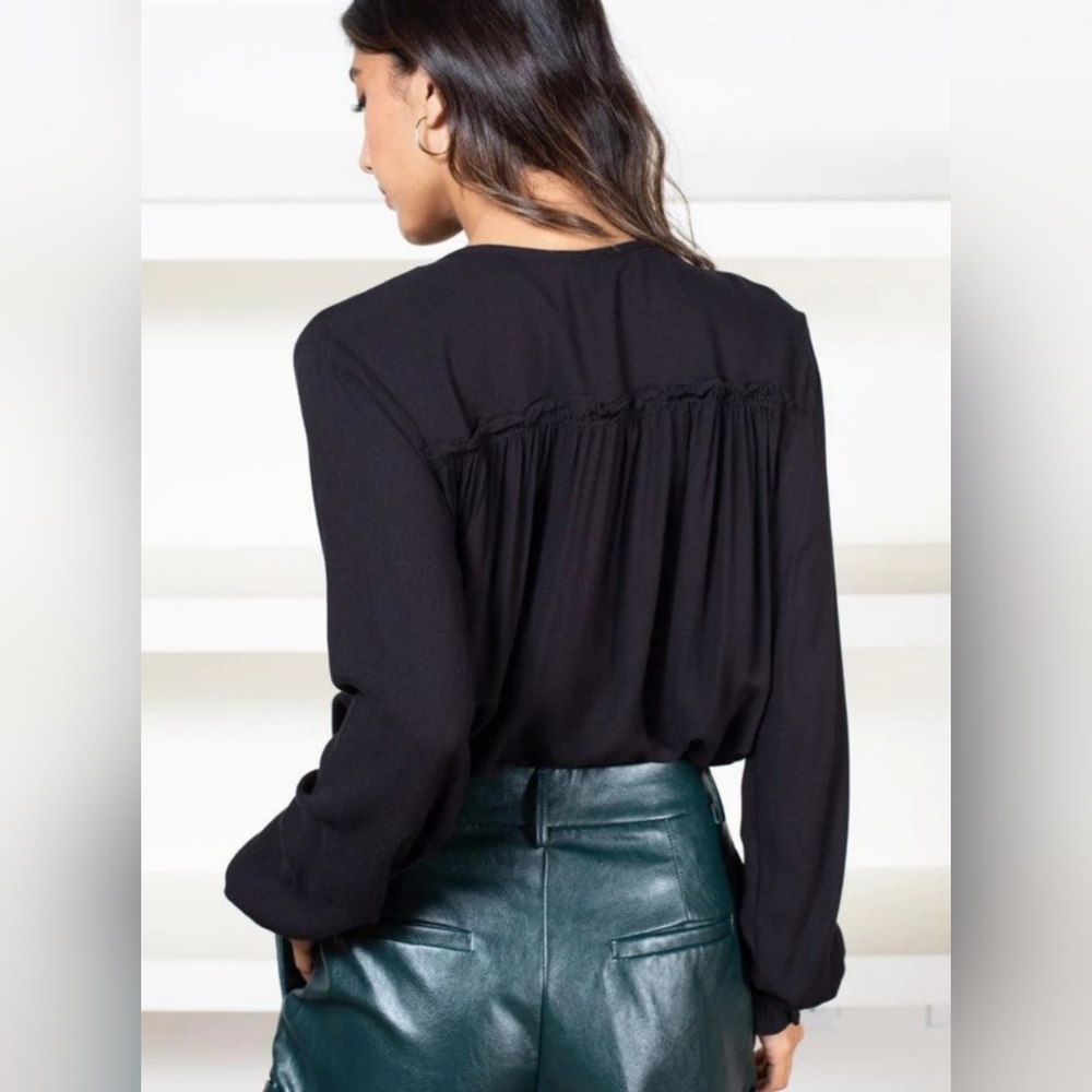 NWT Bobi Los Angeles Split Neck Long Sleeve Blouse Top - Picture 3 of 10